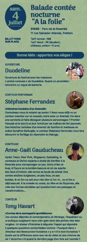 NOUS PREPARONS UNE MAGNIFIQUE ET FOLLE PROMENADE POUR ACCUEILLIR :
<DUODELINE
<STEPHANE FERRANDEZ
<ANNE-GAËL GAUDUCHEAU
<TONY HAVART